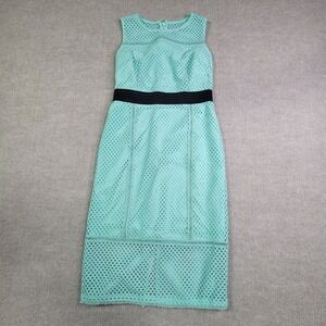 New‎ York & Company Sheath Dress Womens 6 Green Sleeveless Mesh Overlay Stretch